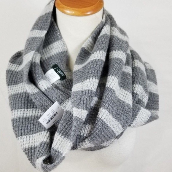 J. Crew Accessories - J Crew Scarf Gray Stripe Infinity Wool Viscose